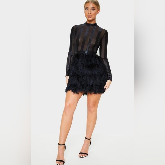 PrettyLittleThing  Black Feather Bottom Dress - Picture 3 of 14